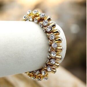 Vintage Kenneth Lane Gold Tone Swarovski Crystal Stretch Bracelet 7” KJL
